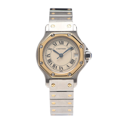 Cartier Stainless Steel 18K Yellow Gold 25mm Santos Octagon Quartz Watch 1 of 5