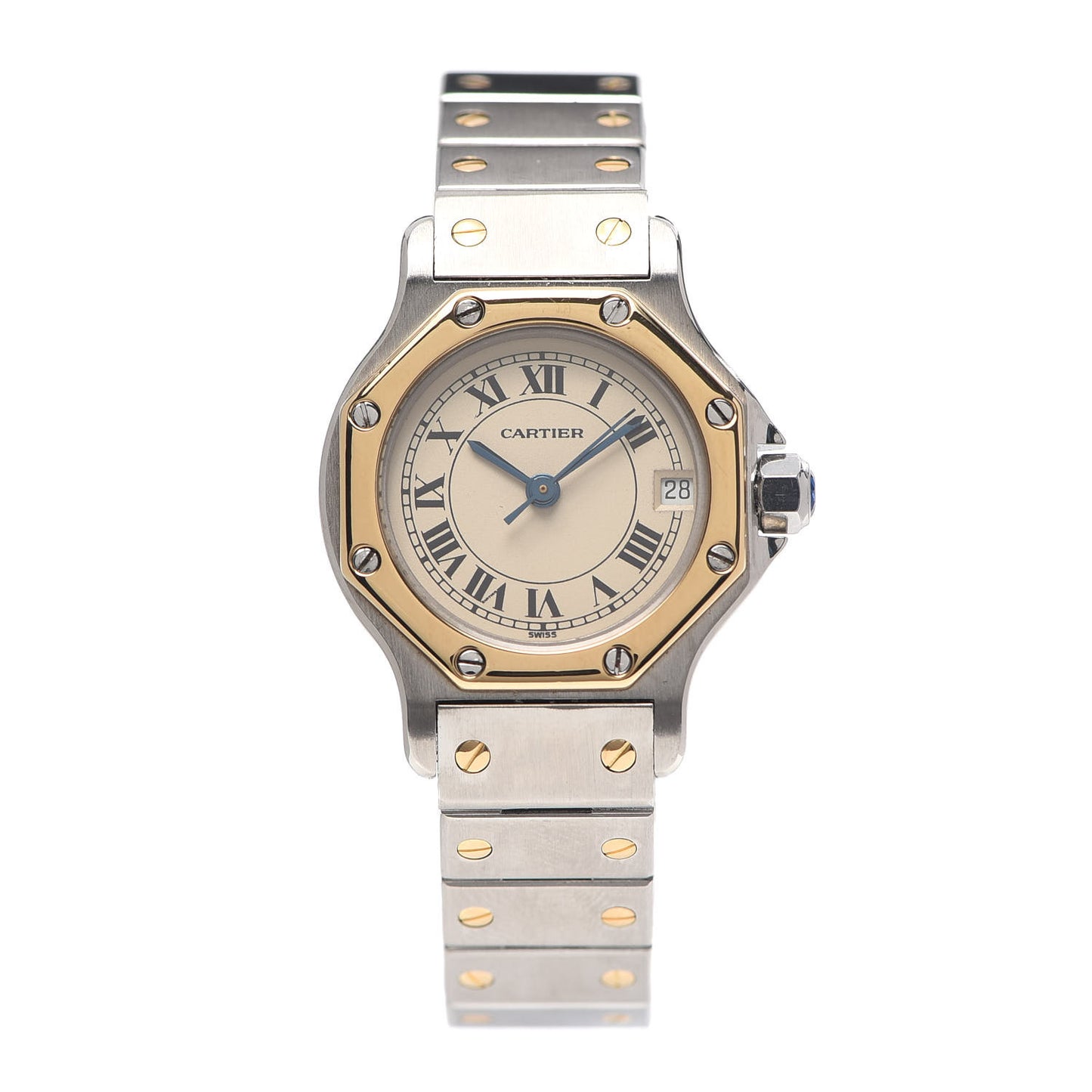 Stainless Steel 18K Yellow Gold 25mm Santos Octagon Quartz Watch