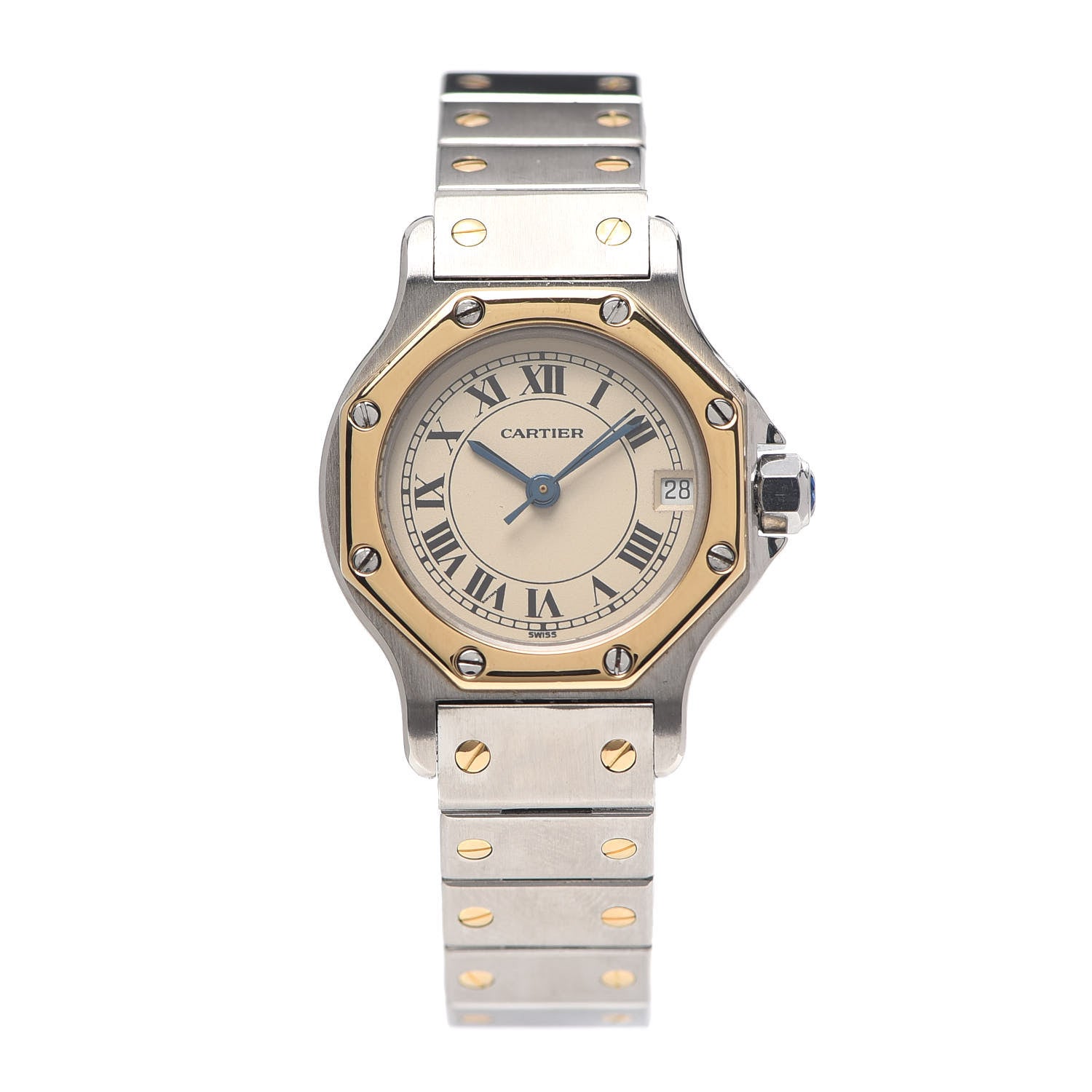 Cartier Stainless Steel 18K Yellow Gold 25mm Santos Octagon Quartz Watch 1 of 5