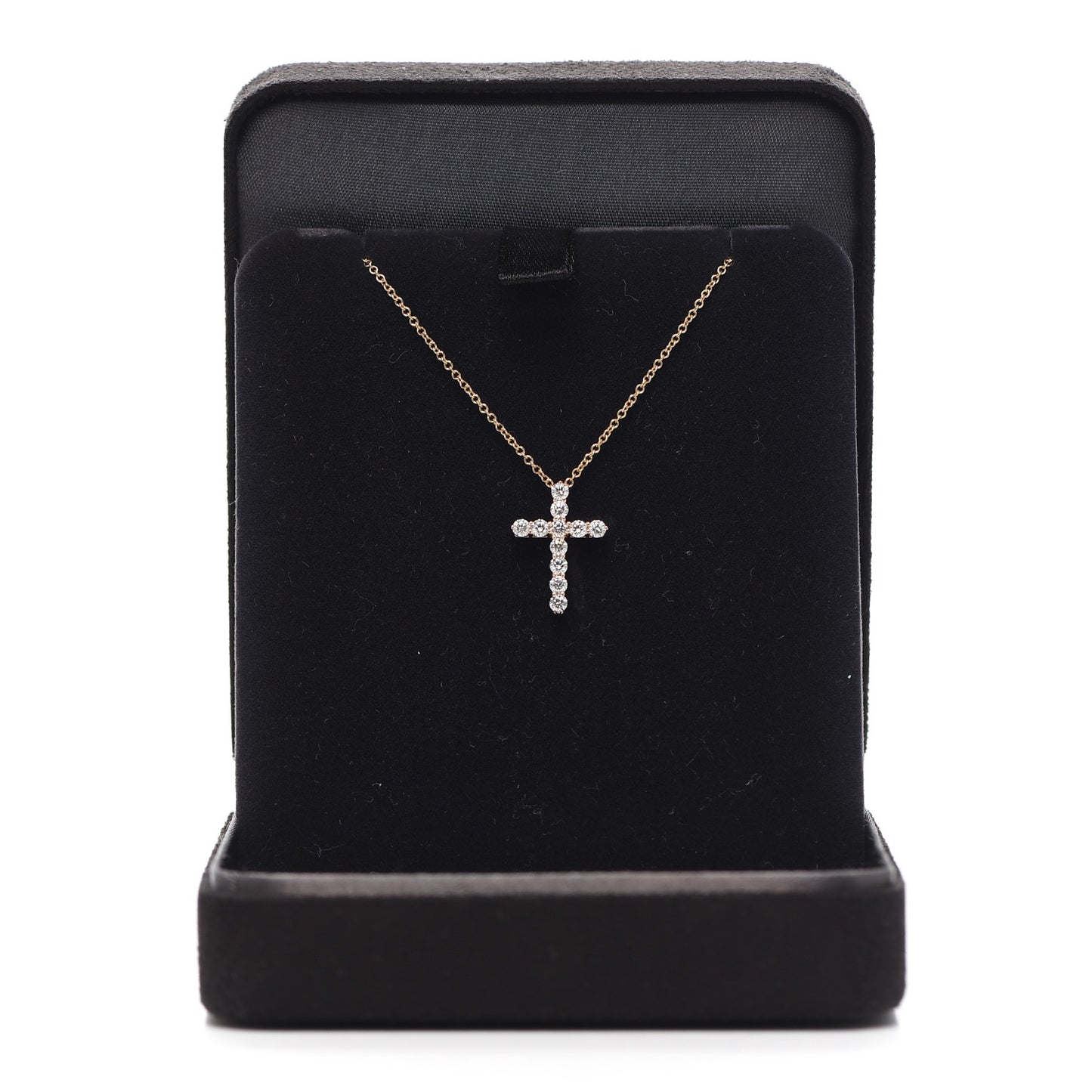 18K Rose Gold Diamond Small Cross Pendant Necklace