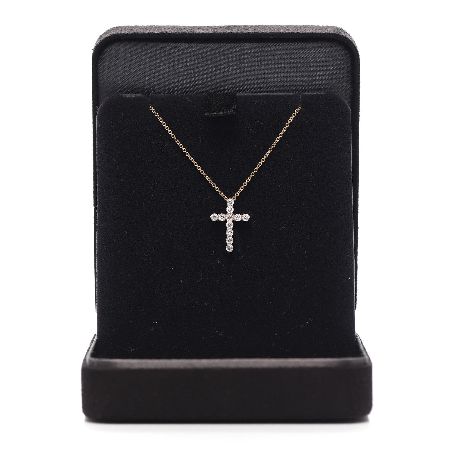 Tiffany 18K Rose Gold Diamond Small Cross Pendant Necklace 6 of 6