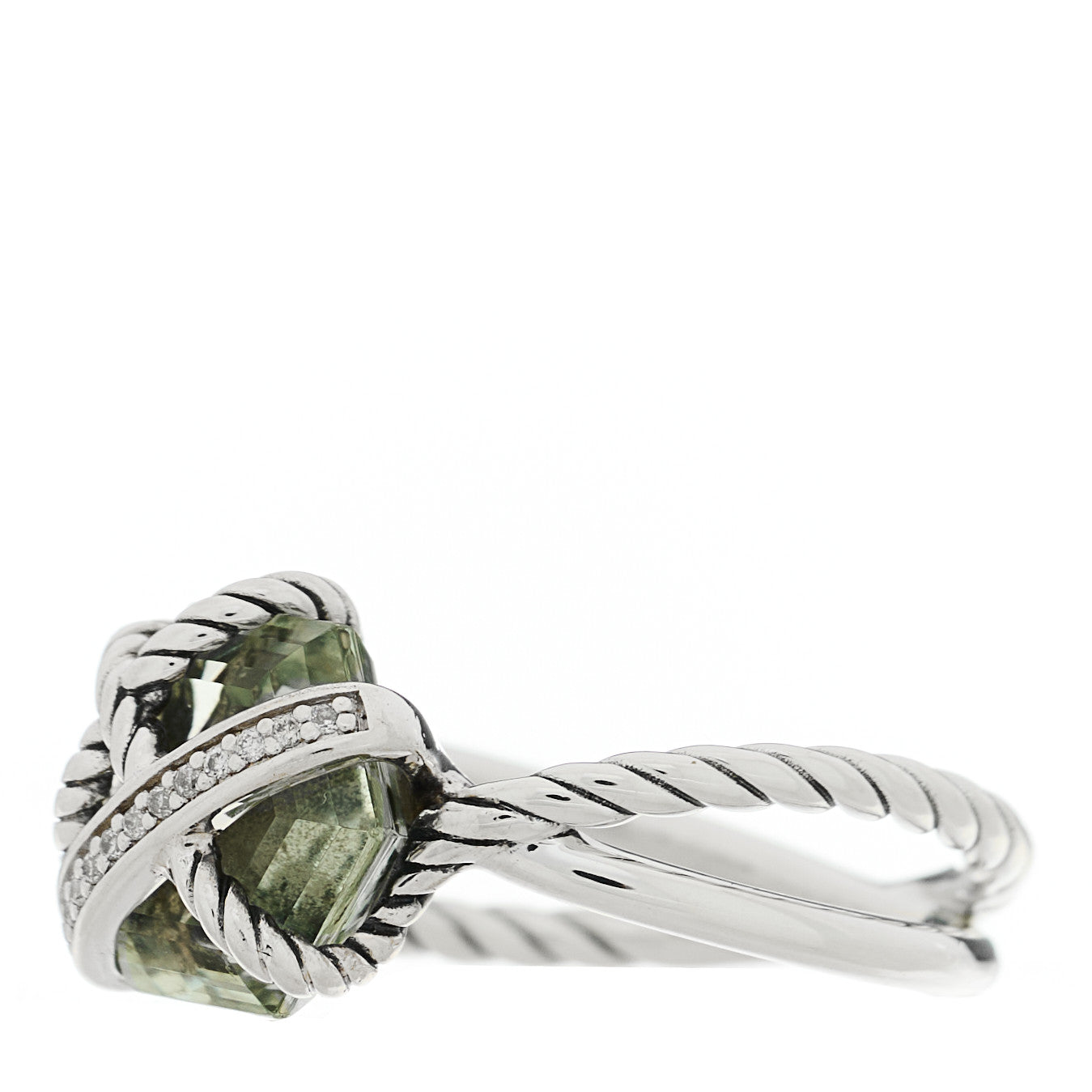 David Yurman Sterling Silver Diamond Prasiolite 10mm Cable Wrap Ring 54 7 3 of 5