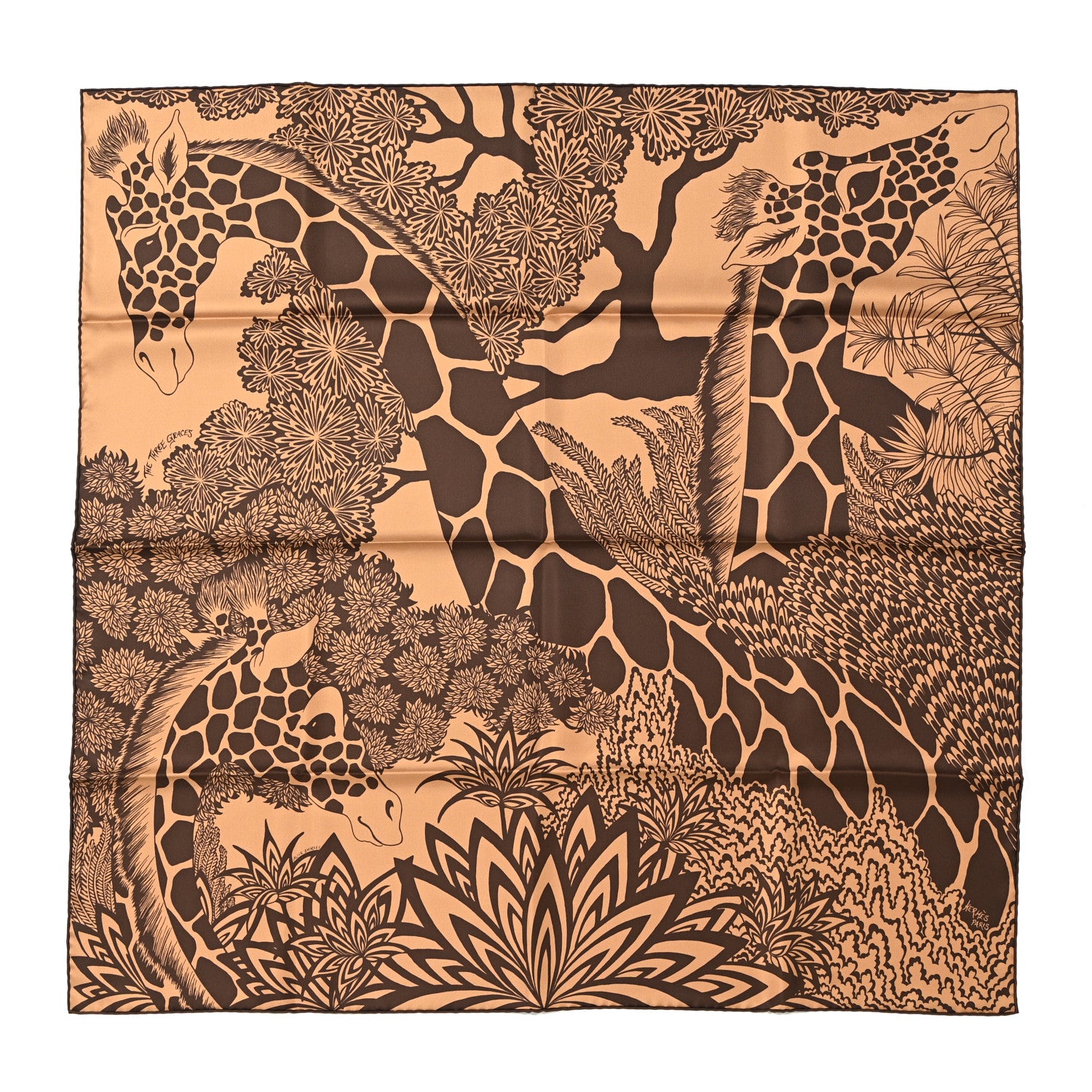 Hermes Silk The Three Graces Scarf 90 Tabac Brun 1 of 5
