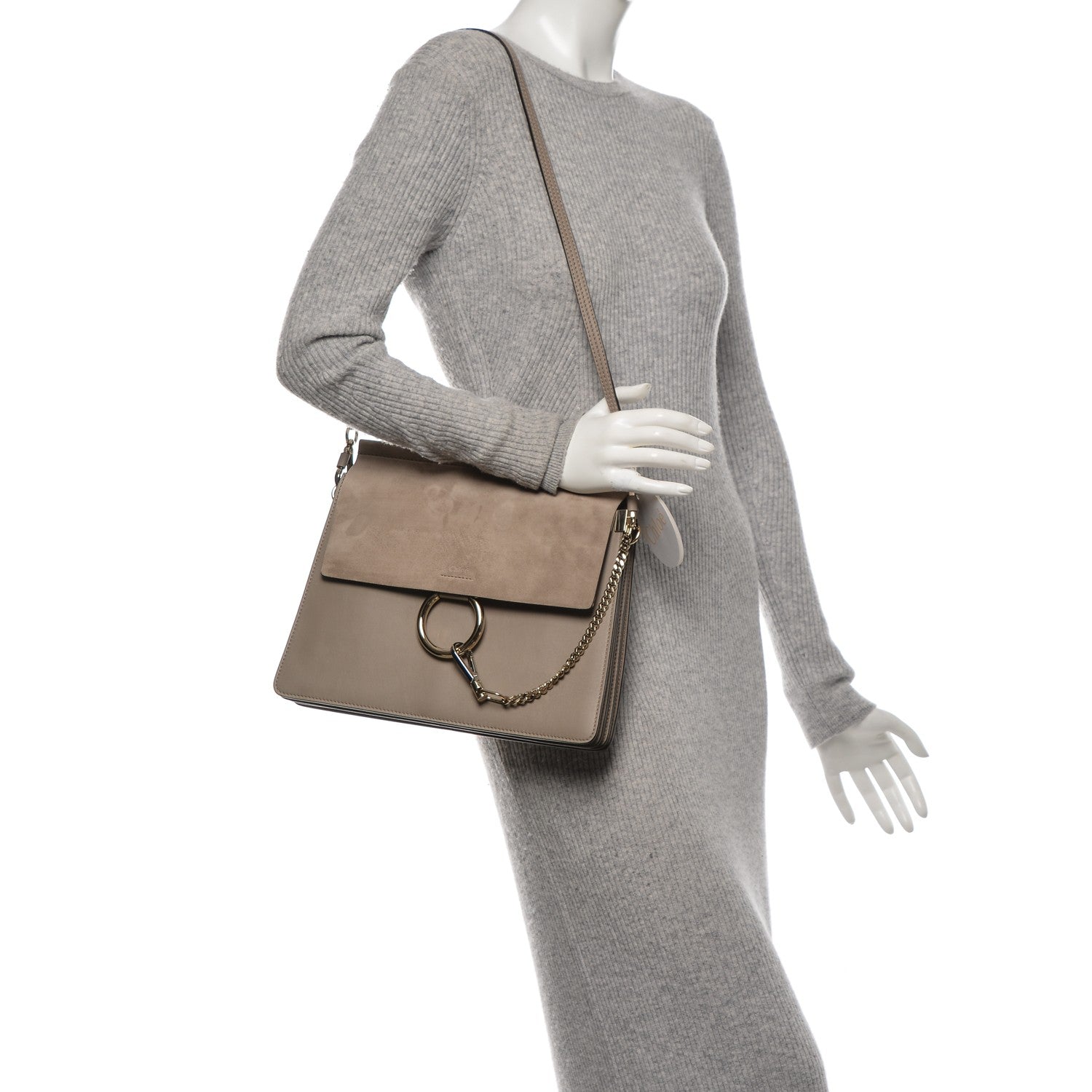 Chloe Calfskin Suede Medium Faye Shoulder Bag Motty Grey 2 of 6
