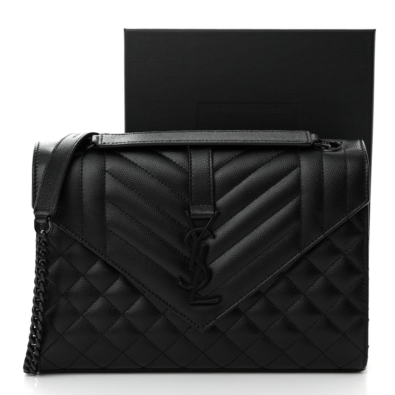 Saint Laurent Grain De Poudre Textured Mixed Matelasse Triquilt Medium Monogram Monochrome Satchel Black 12 of 12