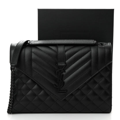 Saint Laurent Grain De Poudre Textured Mixed Matelasse Triquilt Medium Monogram Monochrome Satchel Black 12 of 12