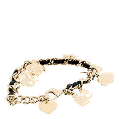Chanel Lambskin Crystal CC Logo Charming Bracelet  Gold Black 4 of 5