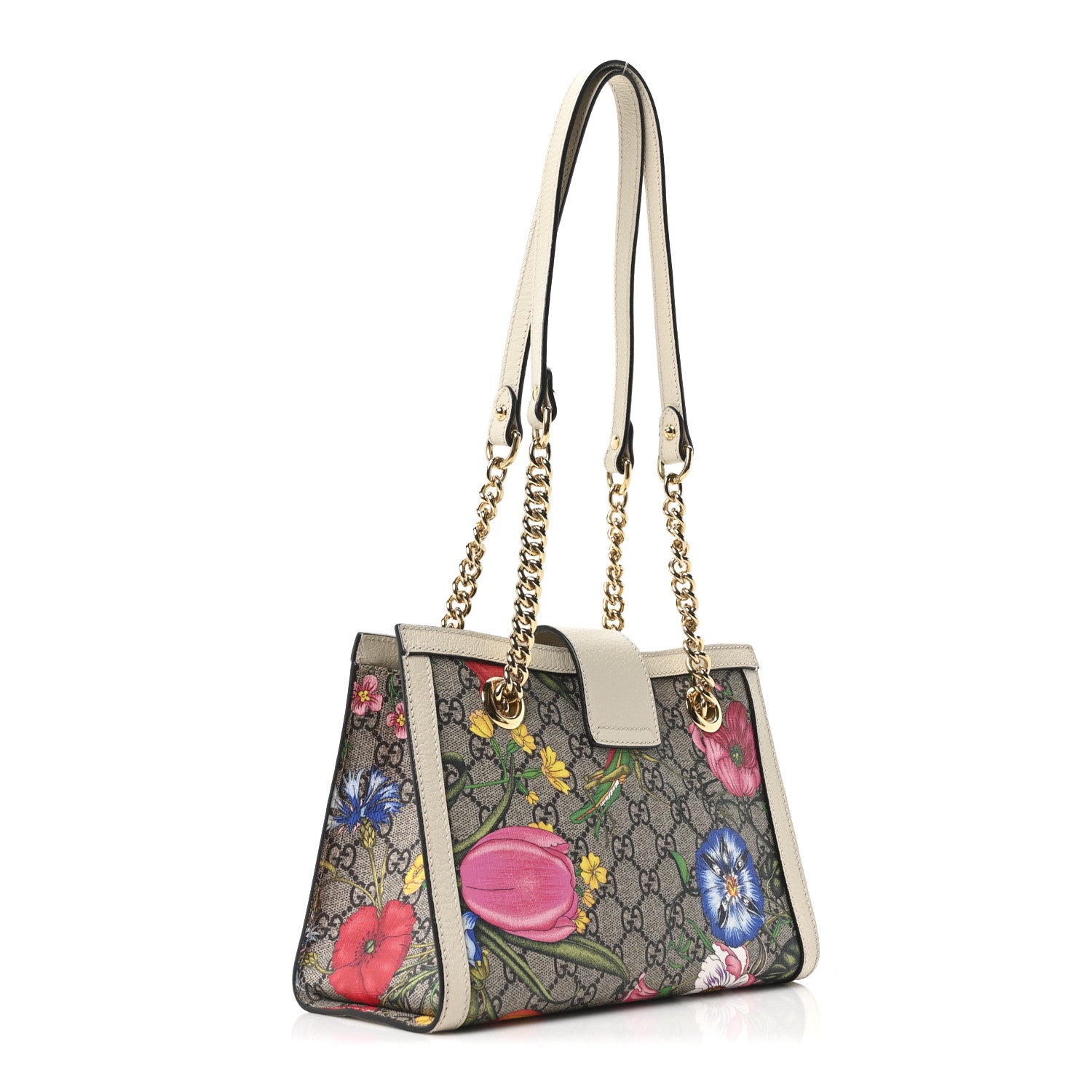 Gucci GG Supreme Monogram Flora Textured Calfskin Small Padlock Tote Beige Ebony Multicolor Mystic White 2 of 9
