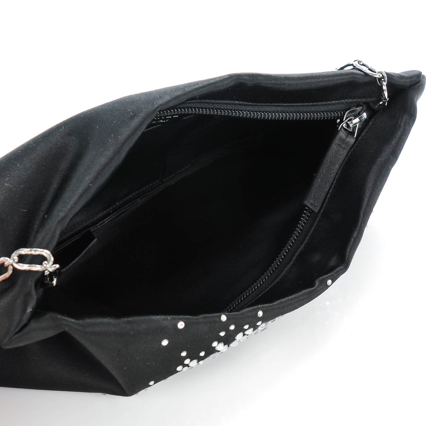 Satin Diamante Evening Clutch Bag Black