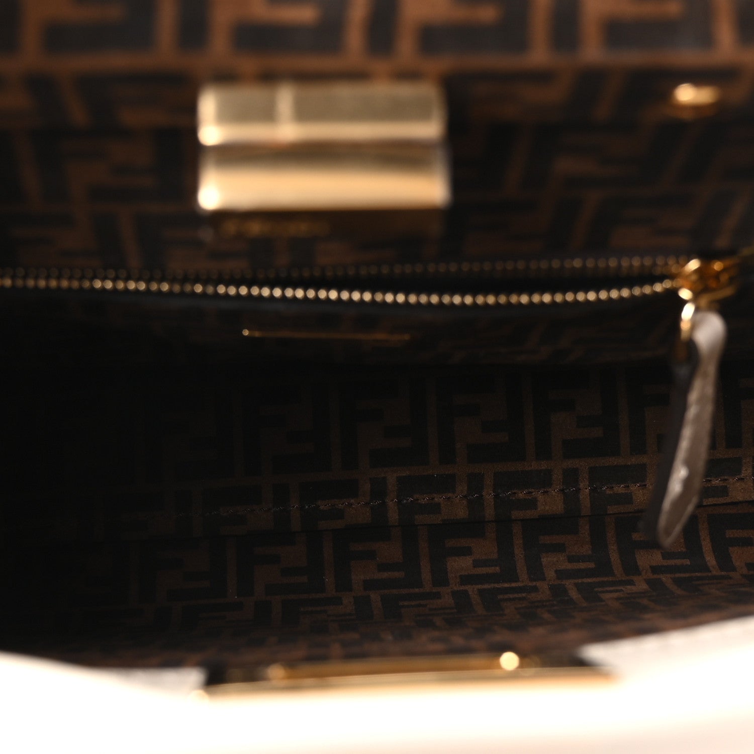 Fendi Vitello Seta Suede FF Mini Peekaboo Iconic Satchel Uovo Sigaro Marrone 5 of 9