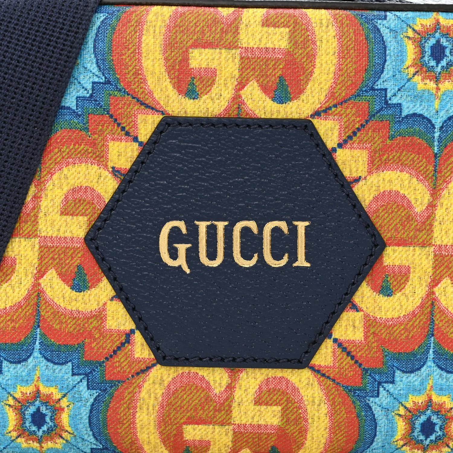 Gucci GG Supreme Kaleidoscope Calfskin Script Logo Gucci 100 Camera Bag Blue Orange Multicolor Blue Agata 7 of 9