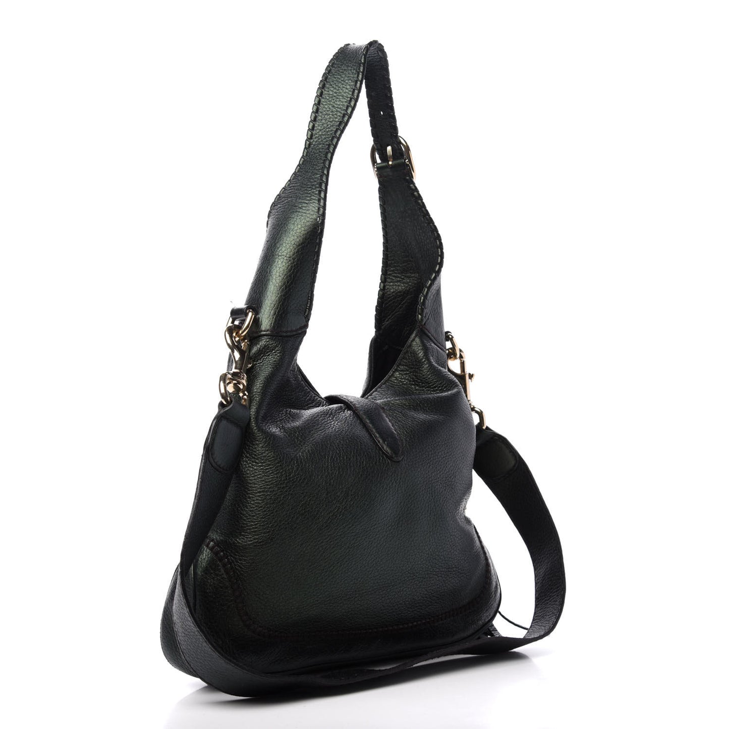 Metallic Pebbled Calfskin Large New Jackie Shoulder Bag Green