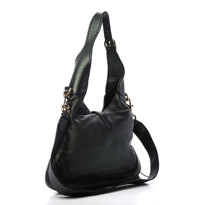 Gucci Metallic Pebbled Calfskin Large New Jackie Shoulder Bag Green 3 of 11