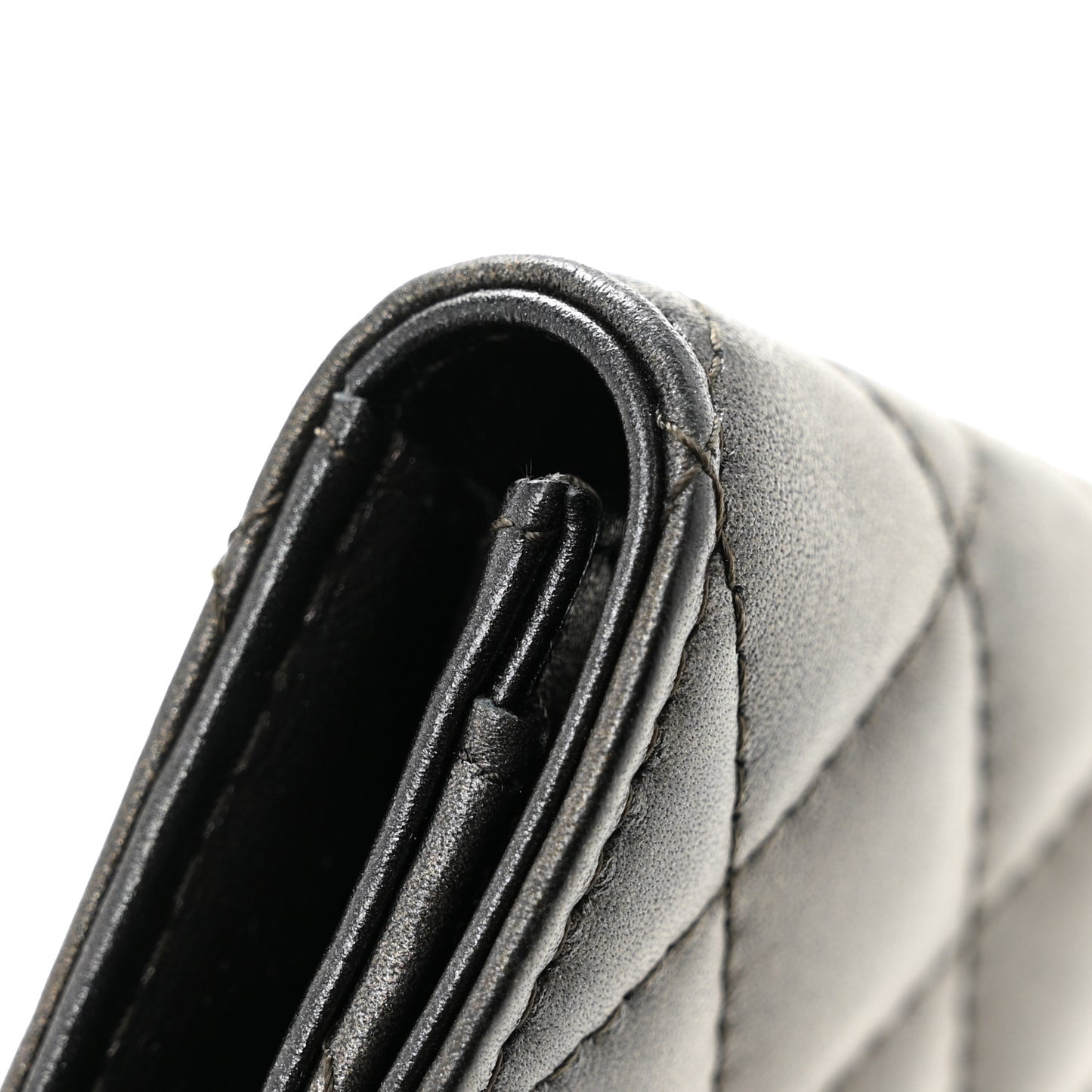 Metallic Calfskin Quilted Reissue Card Holder Wallet Charcoal