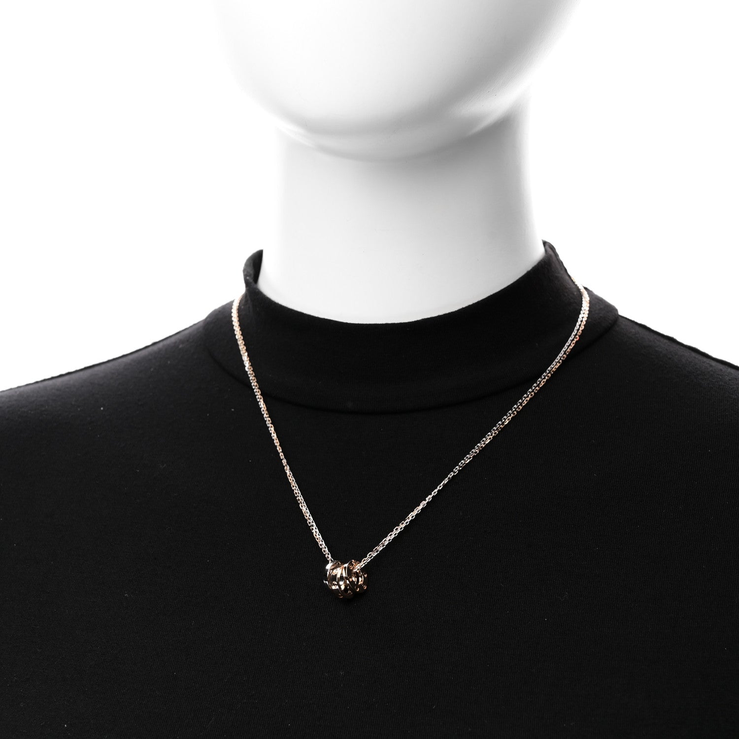 Cartier 18K White Pink Gold Diamond Three Ring LOVE Pendant Necklace 2 of 6