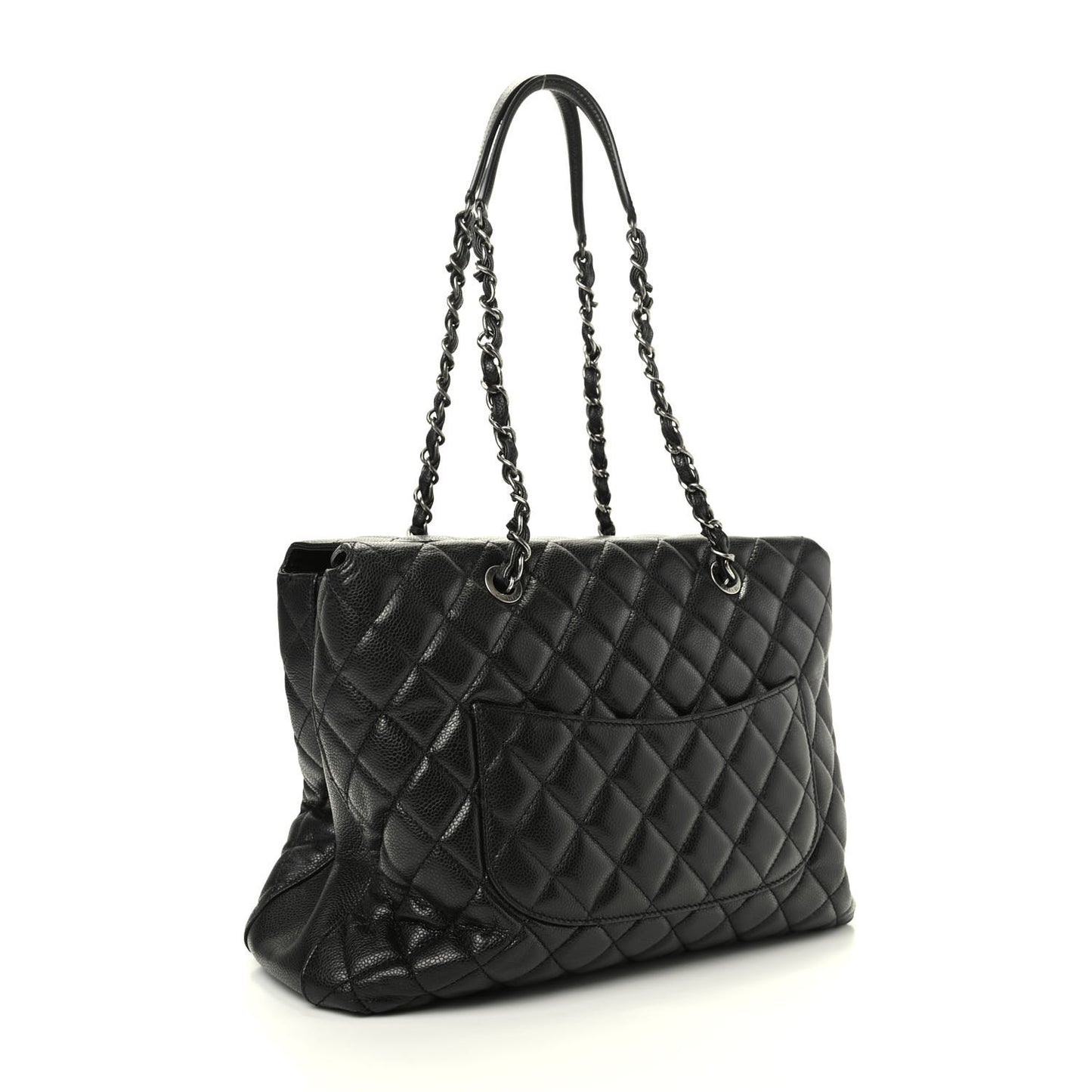 Caviar Quilted City Shopping Tote Black