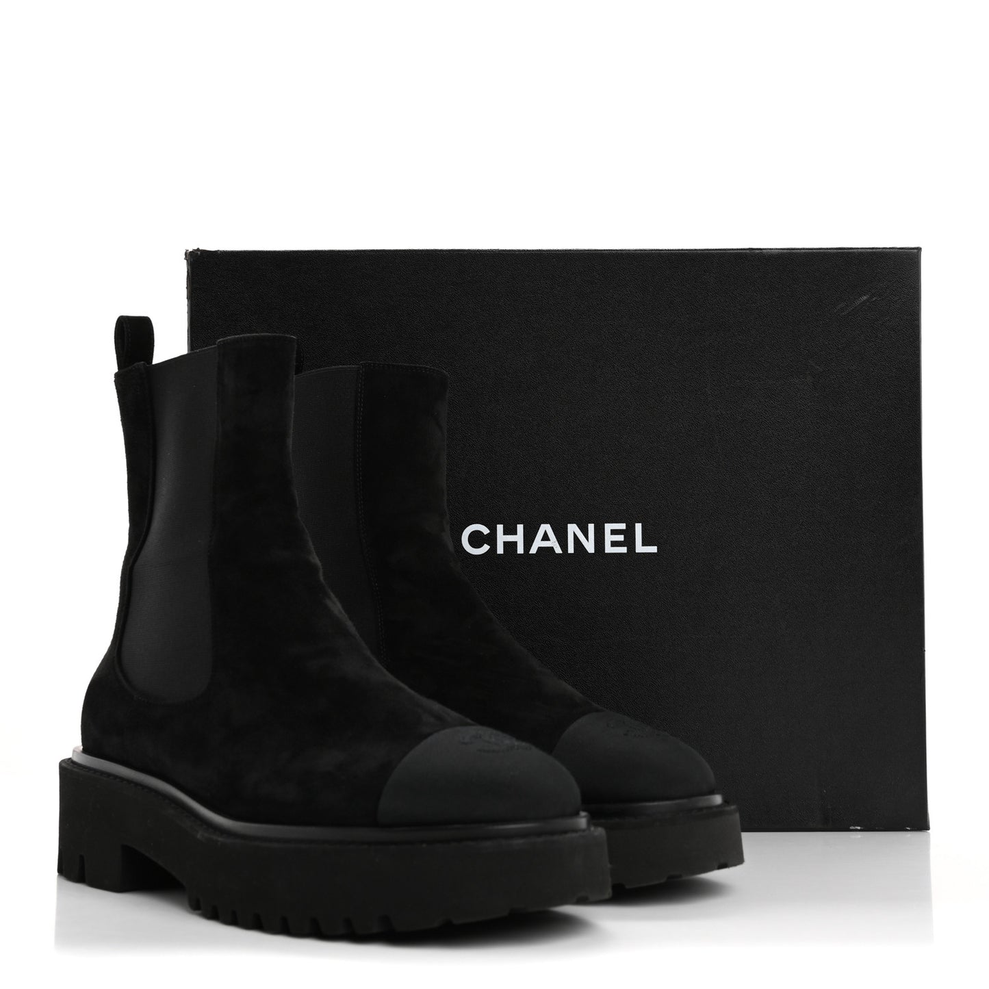 Suede Calfskin Grossgrain Cap Toe CC Ankle Boots 40 Black