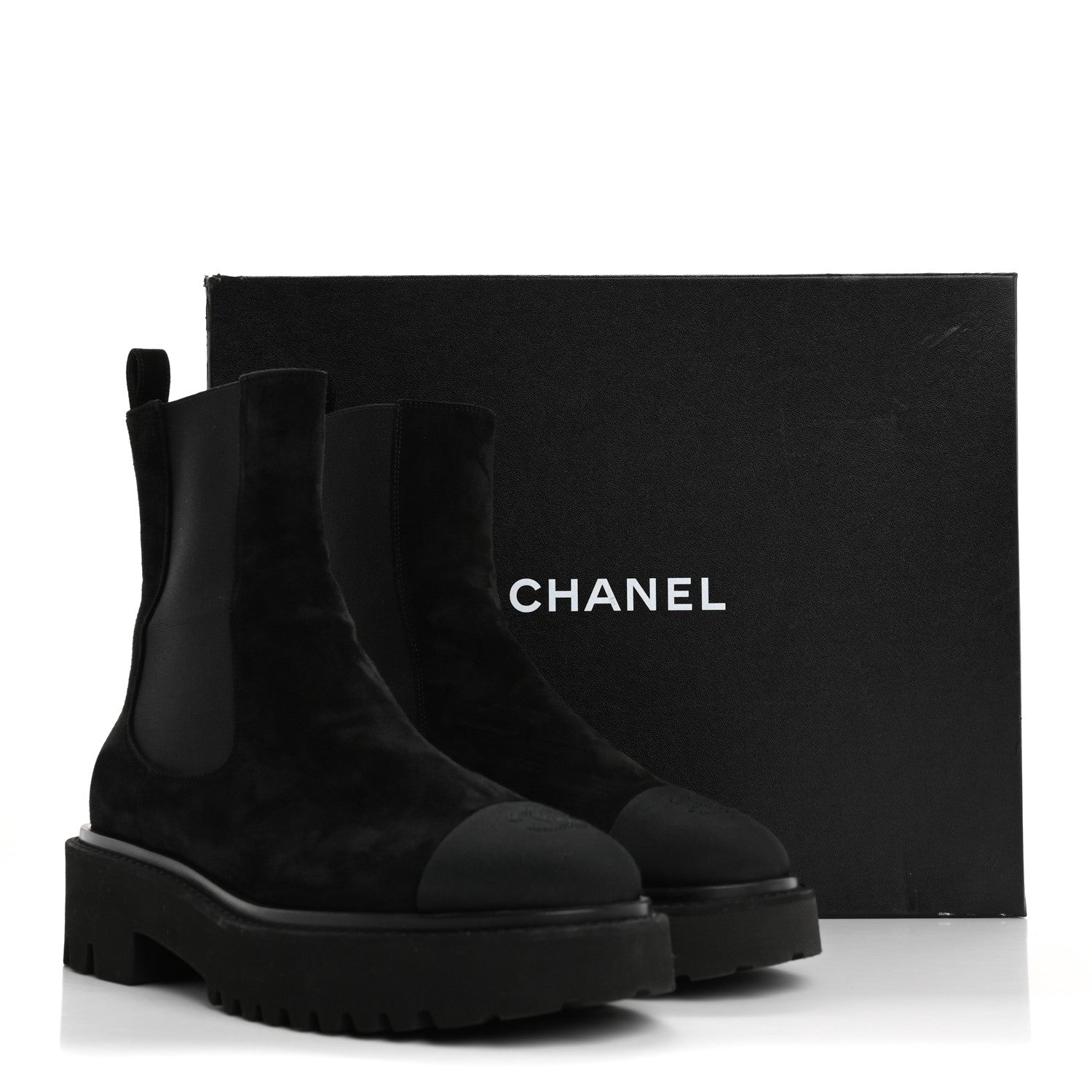 Chanel Suede Calfskin Grossgrain Cap Toe CC Ankle Boots 40 Black 15 of 15