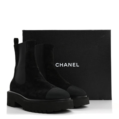 Chanel Suede Calfskin Grossgrain Cap Toe CC Ankle Boots 40 Black 15 of 15