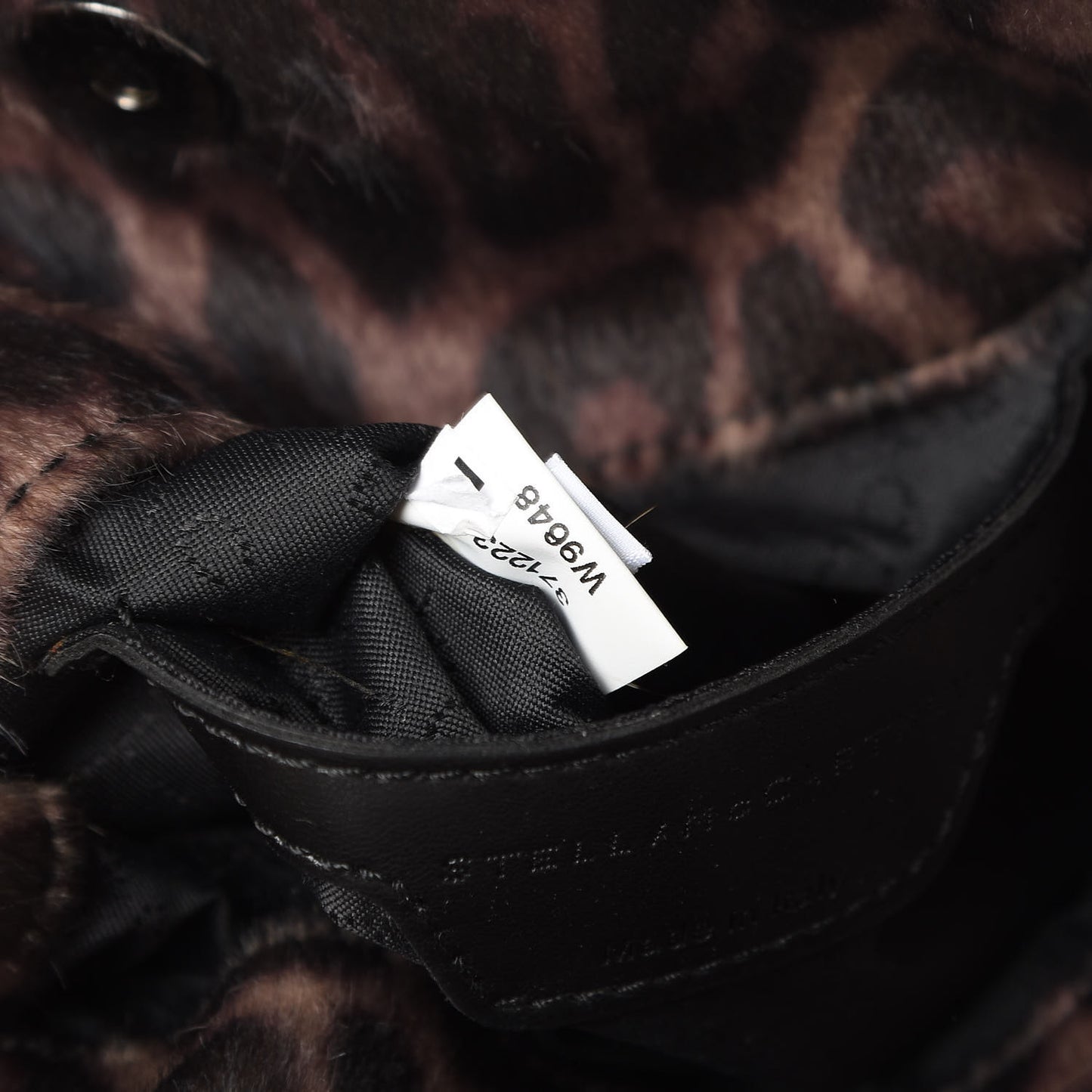 Faux Calf Hair Leopard Print Mini Falabella Fold Over Tote Black