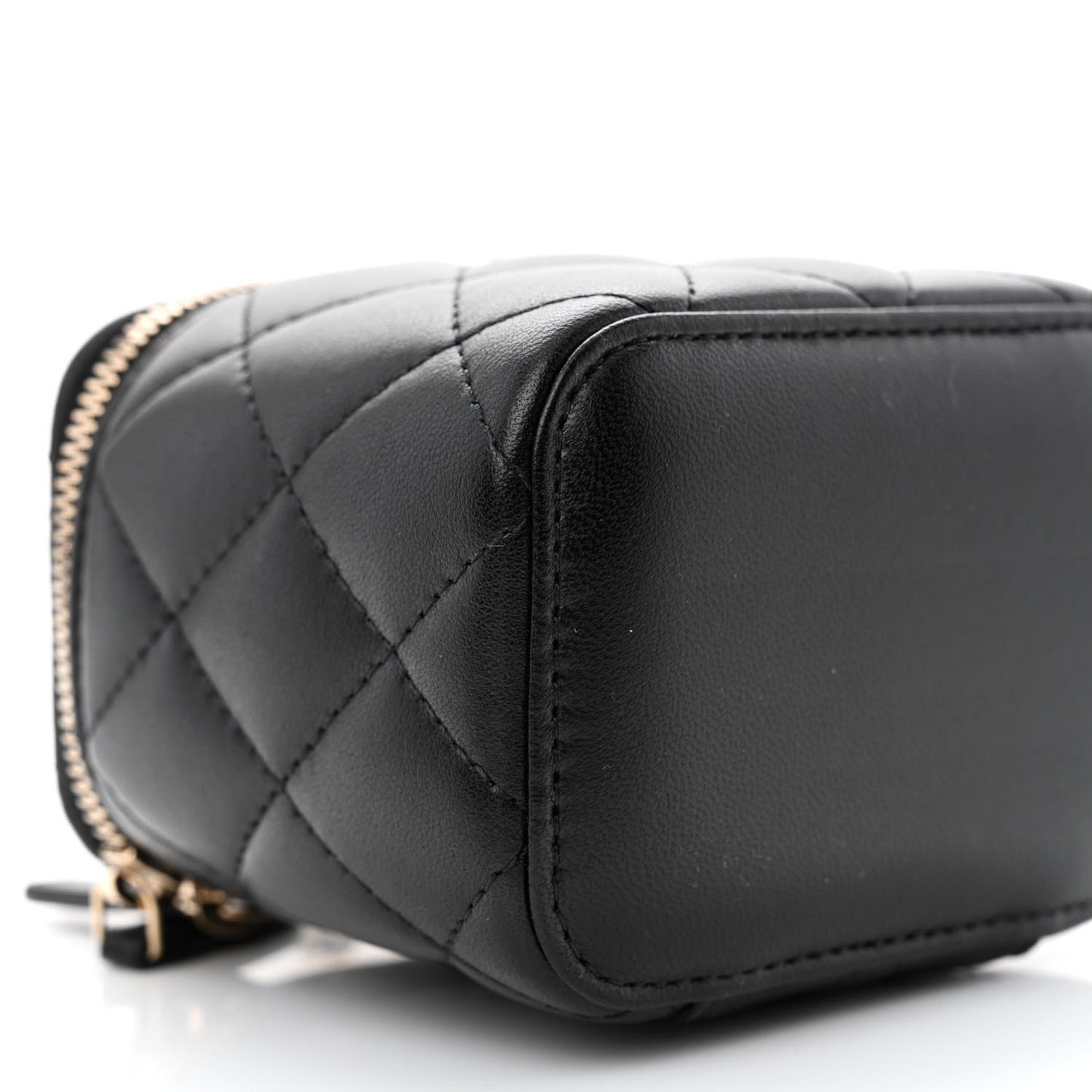 Lambskin Quilted Top Handle Mini Vanity Case With Chain Black