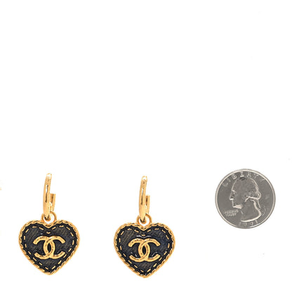 Chanel Metal Enamel CC Denim Heart Drop Earrings Gold Blue 2 of 5