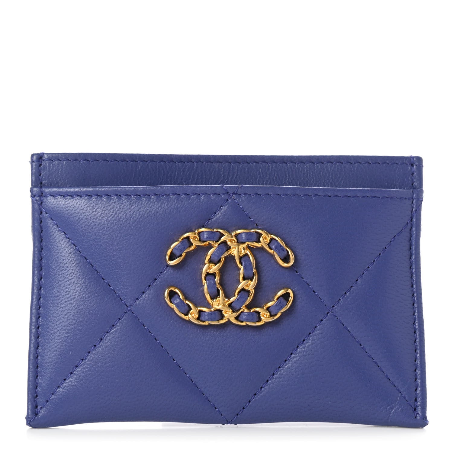 Chanel Shiny Goatskin Quilted Chanel 19 Card Holder Blue 1 of 8
