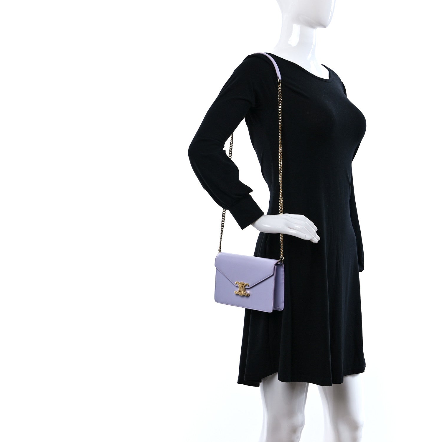 Celine Shiny Calfskin Triomphe Margo Wallet on Chain Light Lavender 2 of 9
