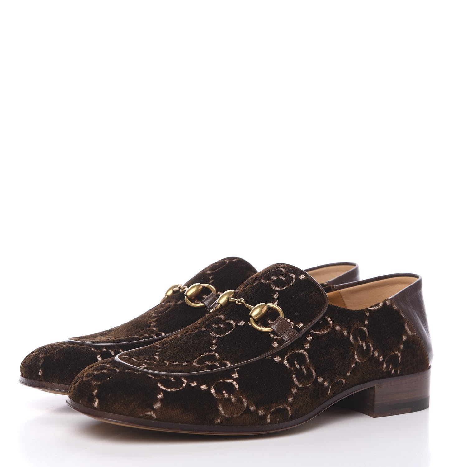 Gucci Velvet GG Monogram Goatskin Mens Horsebit Loafers 7 Brown Vintage Cocoa 3 of 9