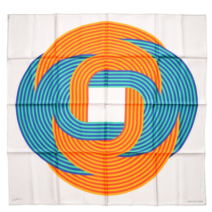 Hermes Silk Maillons De Joel Stein Scarf 90 Gris Perle Orange Vert 1 of 6