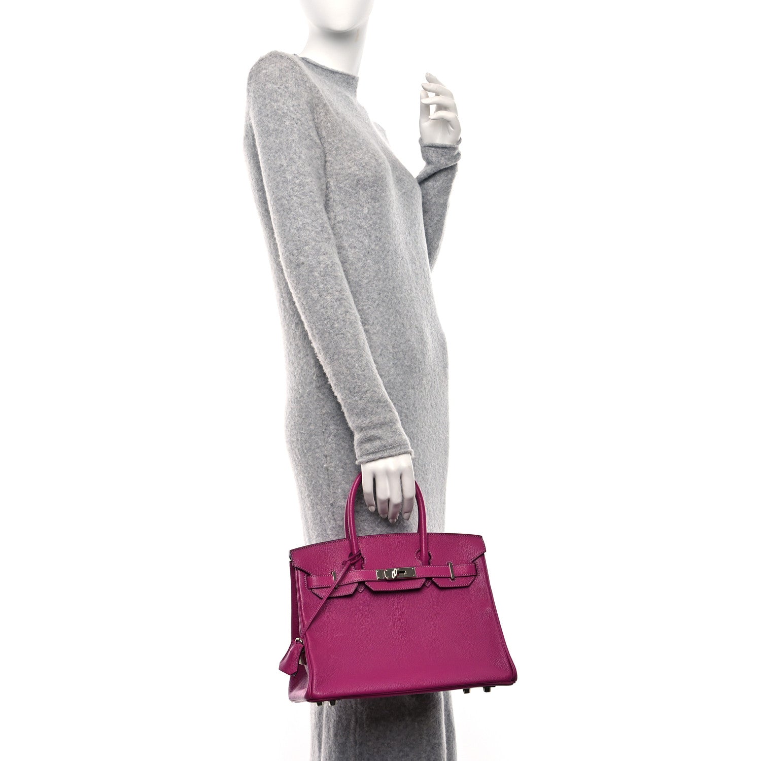 Hermes Chevre de Coromandel Horseshoe Birkin 30 Rose Pourpre Anemone 2 of 11