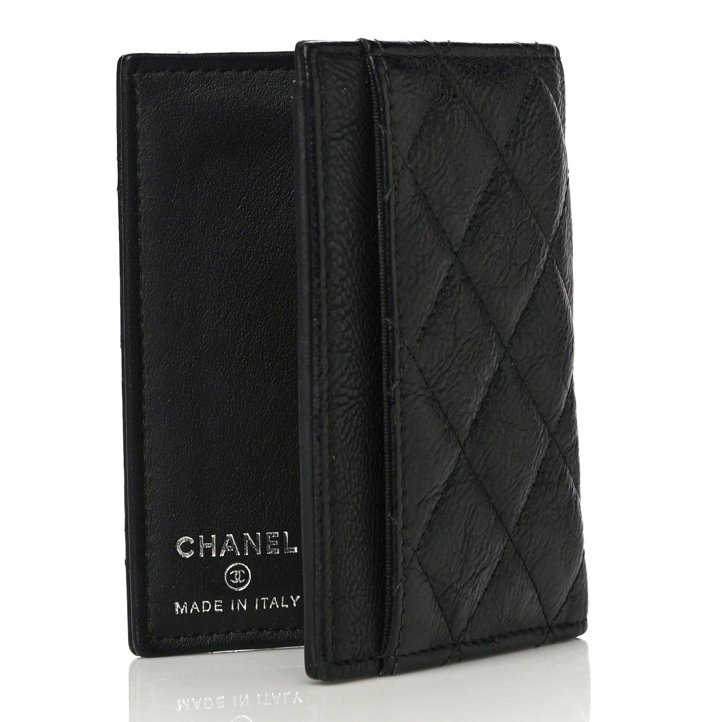 Crumpled Calfskin Quilted Card Holder Wallet So Black