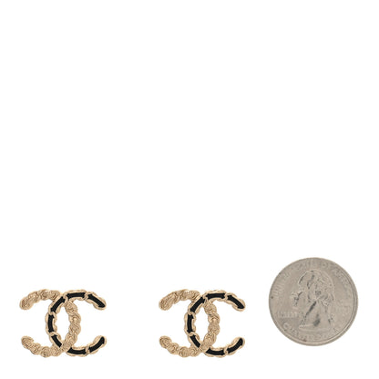 Chanel Enamel Metal Chain French New Wave CC Earrings Black Gold 2 of 5