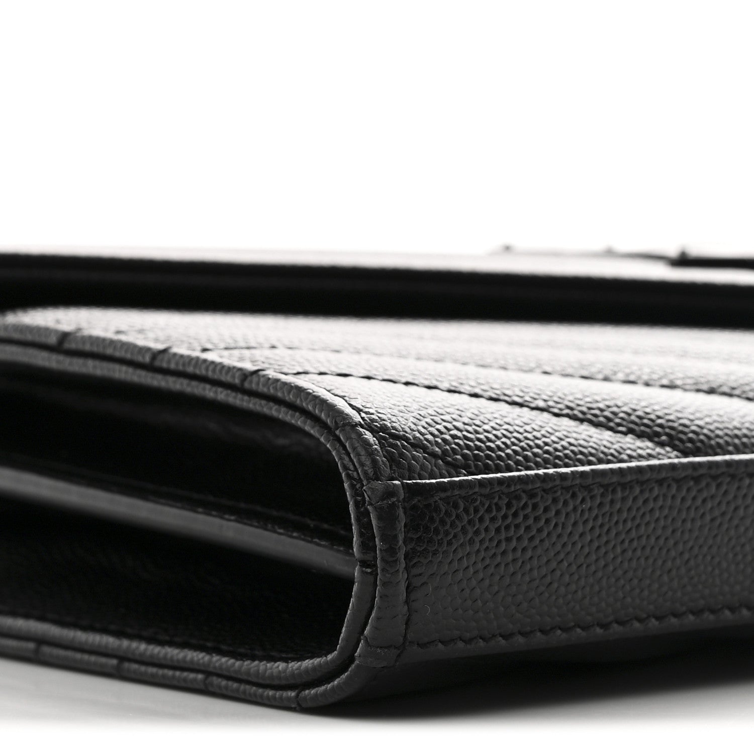 Saint Laurent Grain De Poudre Matelasse Chevron Monogram Monochrome Chain Wallet Black 10 of 12