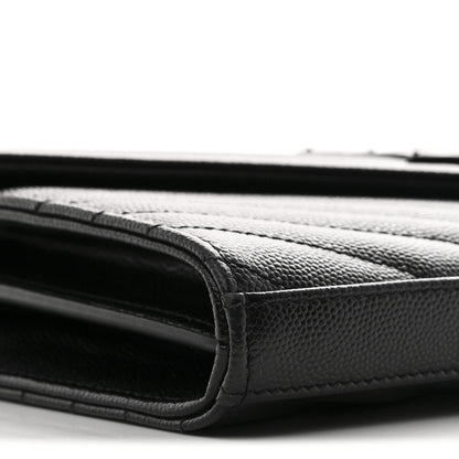 Saint Laurent Grain De Poudre Matelasse Chevron Monogram Monochrome Chain Wallet Black 10 of 12