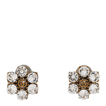 Gucci Metal Crystal Double G Clip On Earrings Aged Gold 1 of 4