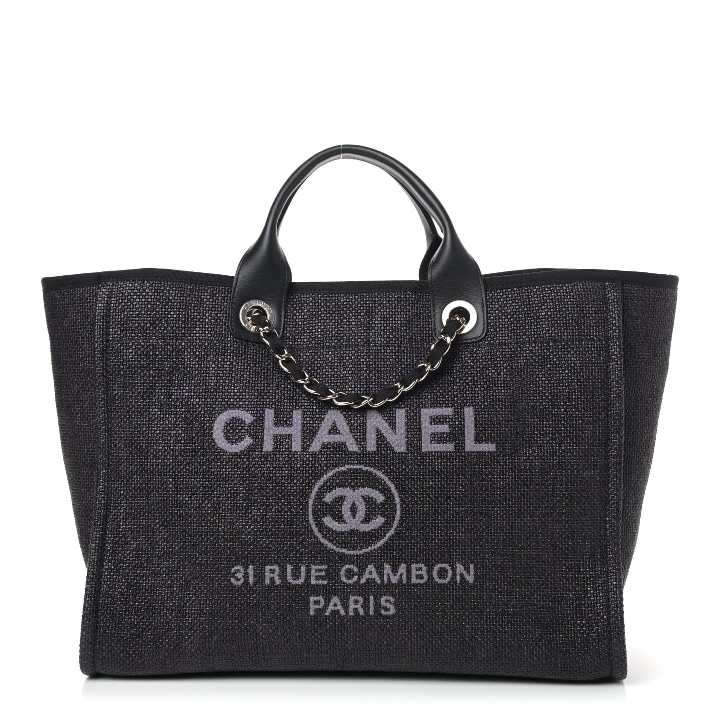 Woven Straw Raffia Medium Deauville Tote Black