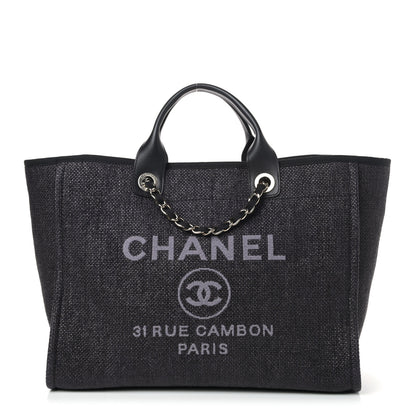 Chanel Woven Straw Raffia Medium Deauville Tote Black 1 of 11