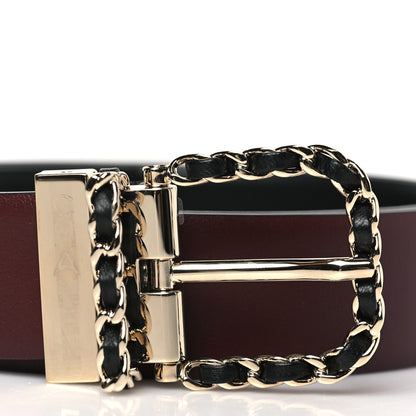 Chanel Calfskin Lambskin Metal Chain Reversible Belt 90 36 Black Burgundy 2 of 8