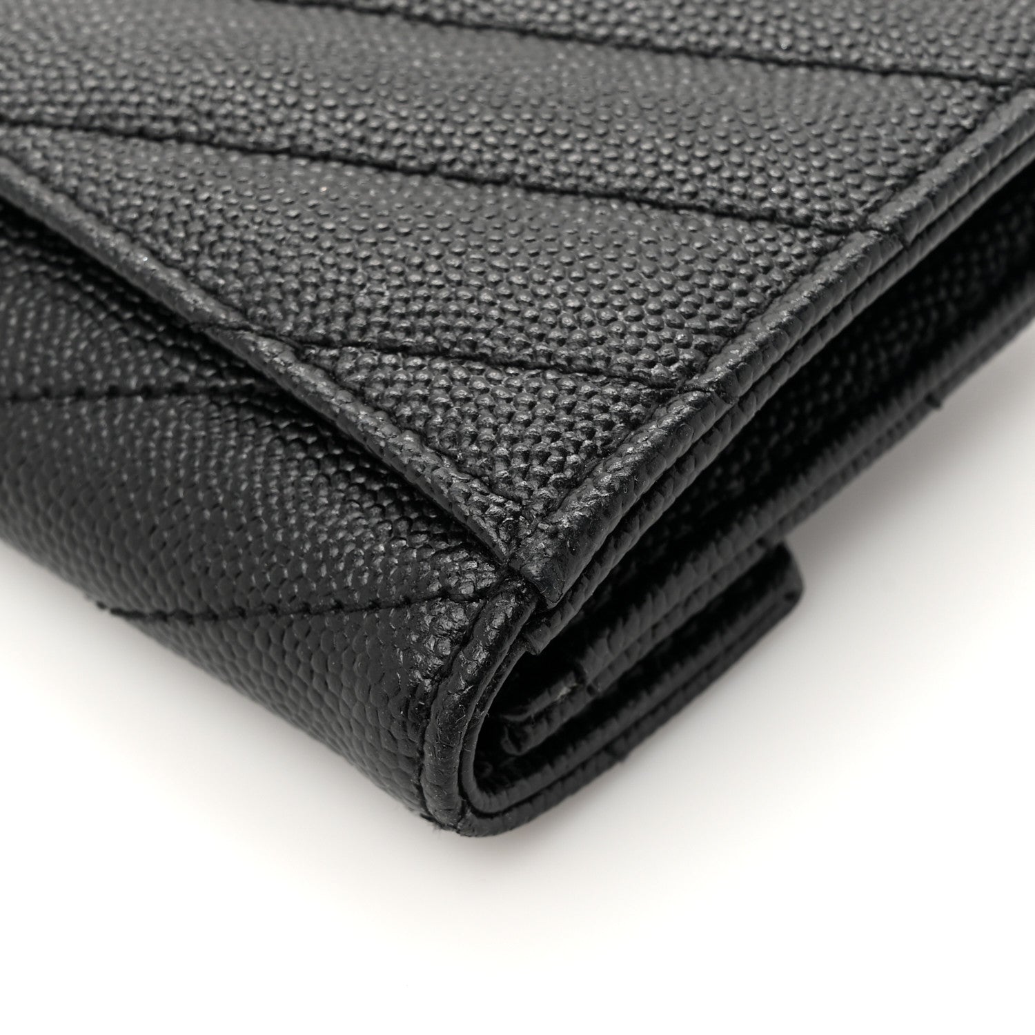 Saint Laurent Grain De Poudre Matelasse Chevron Small Monogram Envelope Wallet Black 8 of 11
