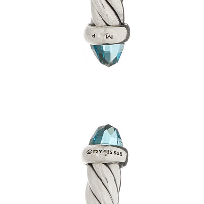 David Yurman Sterling Silver 14K Yellow Gold Blue Topaz 4mm Cable Flex Bracelet 3 of 3