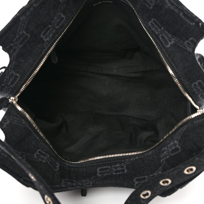 Balenciaga Washed Denim BB Monogram Neo Cagole City Handbag Black 5 of 13