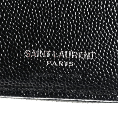 Saint Laurent Grain De Poudre Matelasse Chevron Monogram Compact Zip Around Wallet Black 6 of 8