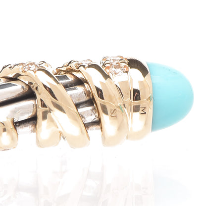 David Yurman Sterling Silver 18K Yellow Gold Diamond Turquoise Helena Cuff Bracelet 4 of 5