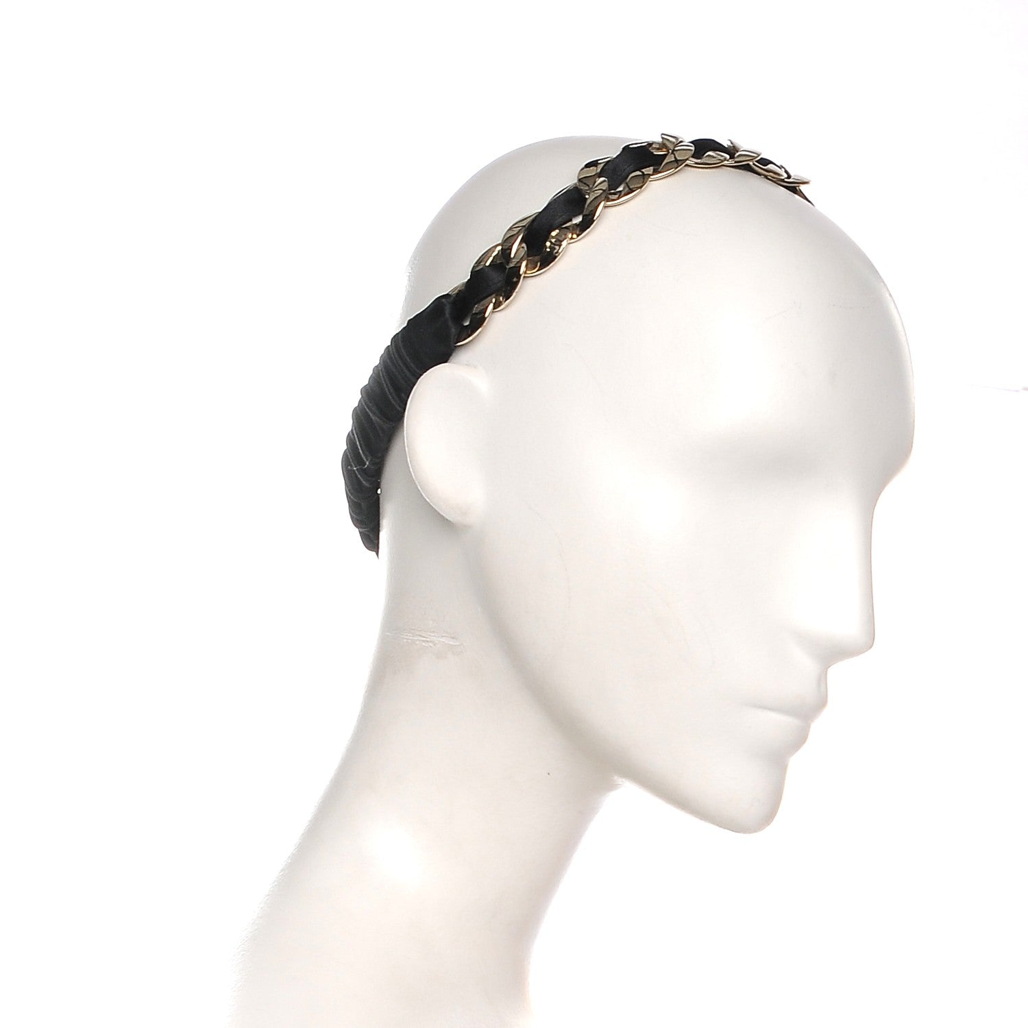 Chanel Satin Chain Headband Black Gold 2 of 5