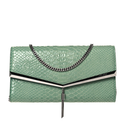 Jimmy Choo Snakeskin Embossed Chain Clutch Green 1 of 7