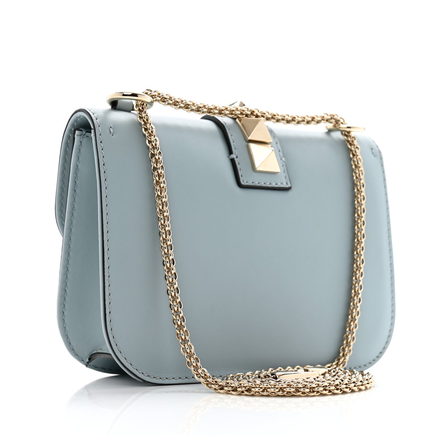 Vitello Small Glam Lock Rockstud Flap Sky Sorbet