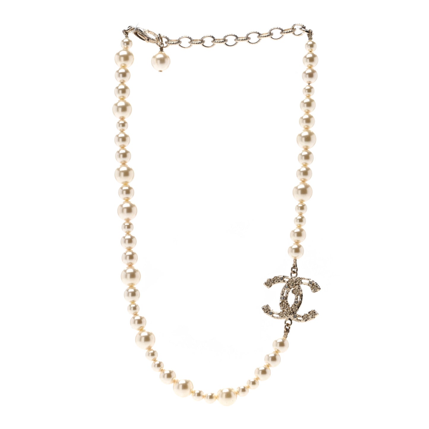 Pearl Crystal CC Camellia Short Necklace Gold
