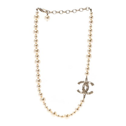 Chanel Pearl Crystal CC Camellia Short Necklace Gold 3 of 4