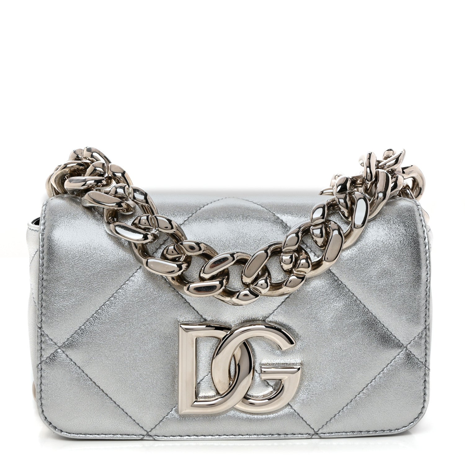 Dolce & Gabbana DOLCE GABBANA Laminato Vitello 3.5 Chain Flap Crossbody Bag Silver 1 of 9